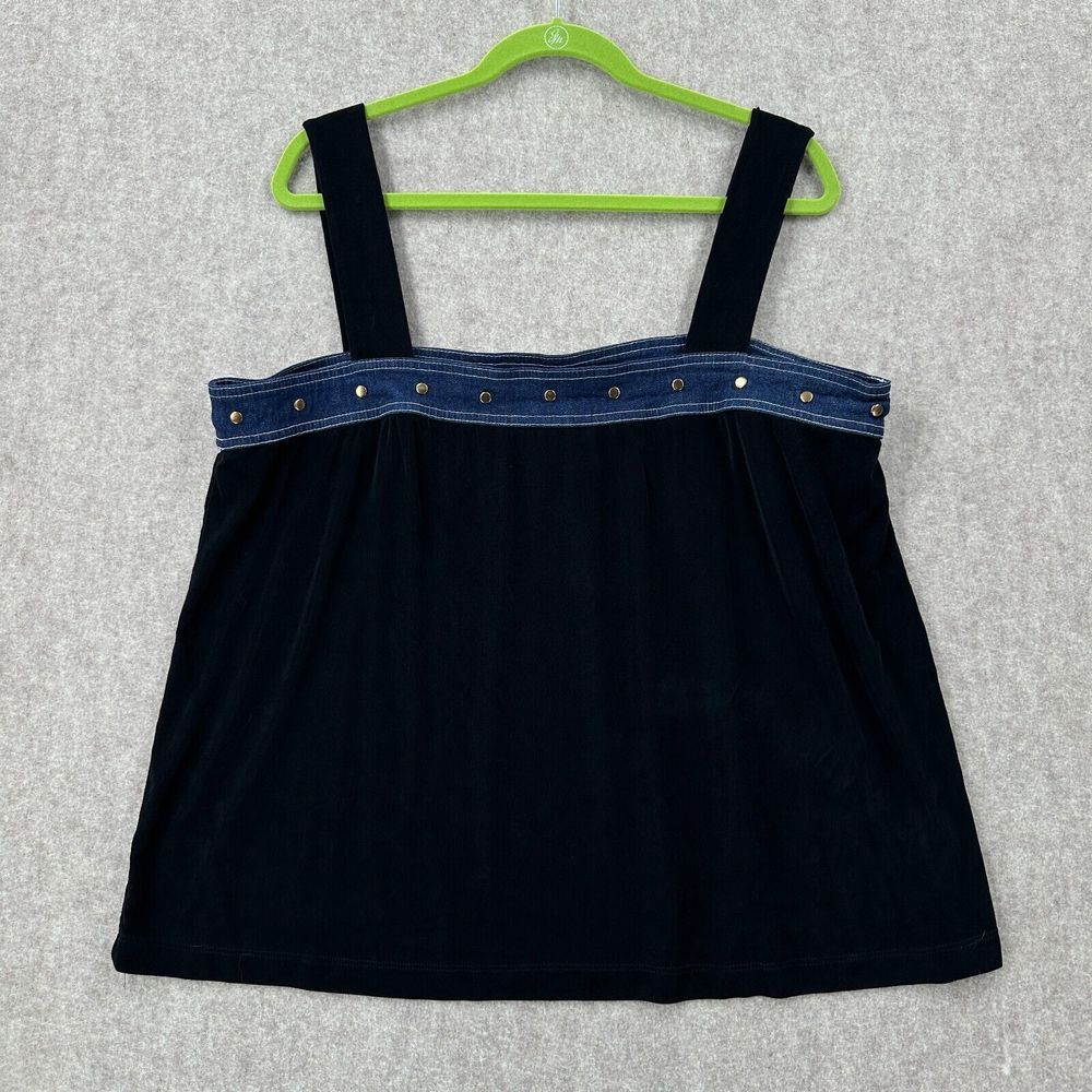 Vikki Vi Slinky Top 2X Spandex Sleeveless Stretchy Travel Denim Studded Trim
